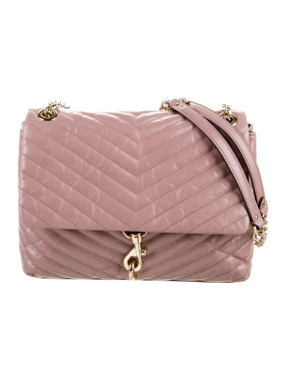 Rebecca Minkoff Edie Quilted Leather Shoulder Bag Dusty Rose Gold Chain